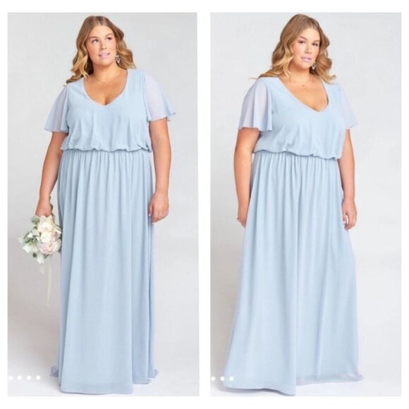 Show Me Your Mumu Size 3X Blue Michelle Flutter Sleeve Chiffon Maxi Sheath Dress - Picture 1 of 8